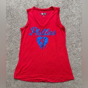 Red Phillies Sleeveless Top with Blue Graphic
